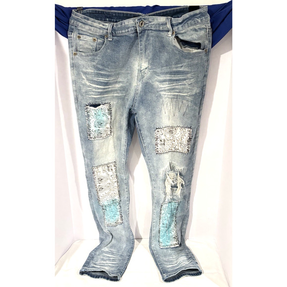 M. Society Politically Incorrect Men's Jeans Distressed Light Denim 40 x 32 Pant - Picture 1 of 16